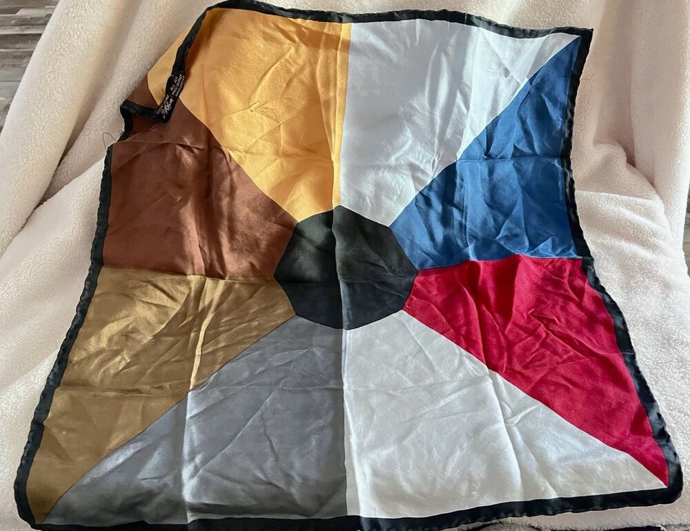 1980’s Vintage 100% Silk Neckerchief Scarf 18x18 Italy Hand Rolled Color Block